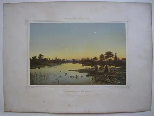 Sonnenuntergang Niederbayern Orig. Lithografie Wagner König-Ludwigs-Album 1860