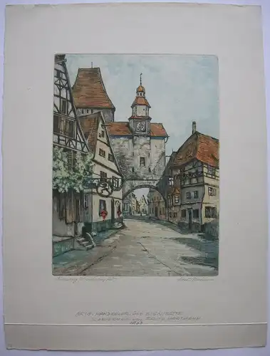 Fritz Hartmann (1878-1962) Rothenburg Röderbogen Orig. Farbradierung 1903