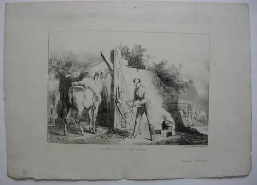 A Military Kitchen Eine Kriegsküche Orig Lithografie Vernet 1822 Ackermann