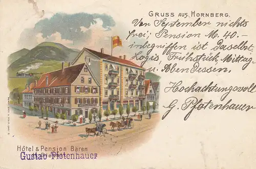 Ak Hornberg Hotel Pension Bären Ortenaukreis Litho gel. 1921