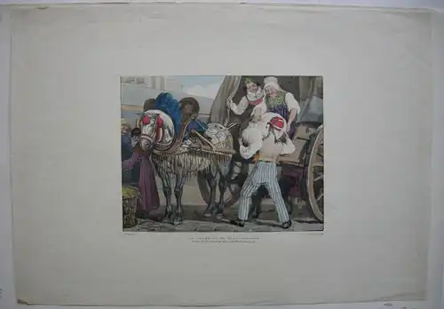 Chalon Charette du Blanchisseur Costume Paris Orig Farblithografie 1822