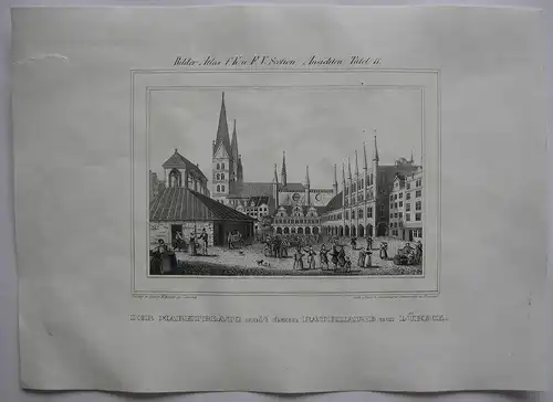 Lübeck Marktplatz Rathaus Schleswig Holstein Orig Lithografie 1842