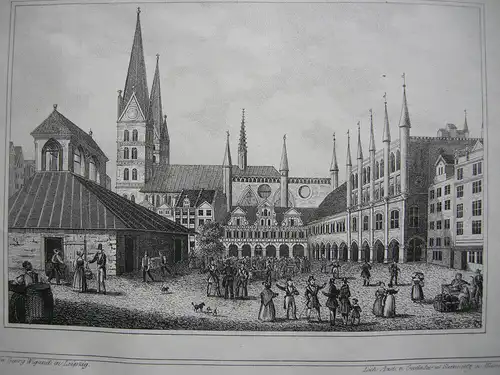 Lübeck Marktplatz Rathaus Schleswig Holstein Orig Lithografie 1842