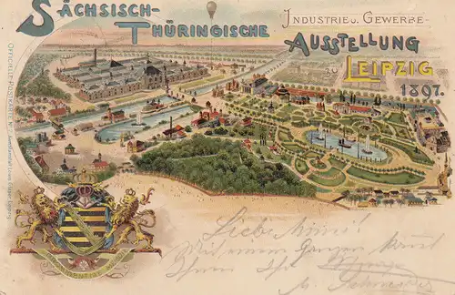 AK Leipzig Sächsisch-Thüringische Ausstellung Litho Wappen gel 1897 Sachsen