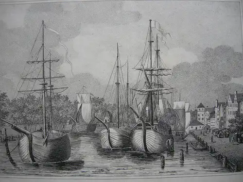 Trave bei Lübeck Schleswig Holstein Orig Lithografie 1842 Schiffahrt