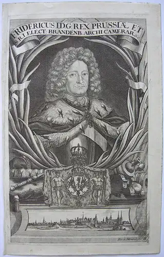 Friedrich I. (1657-1713) König von Preußen Orig Kupferstich Montalegre 1711