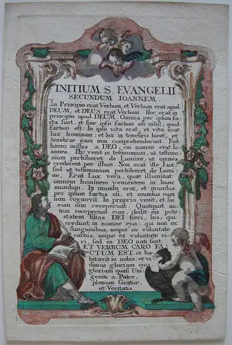 Johannes Evangelium Prolog Schmuckrahmen kolor. Orig Kupferstich 1780