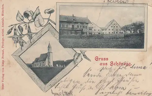 AK Schönegg Dietramszell Bad Tölz Dorfpartie Kirche gel 1900 Oberbayern