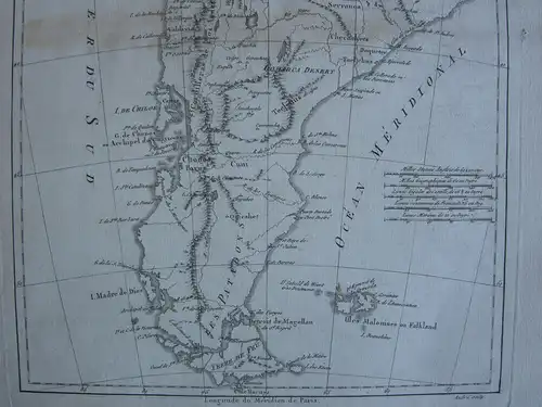 Chile Patagonien Südamerika Orig Kupferstichkarte M. Bonne 1780 Falkland