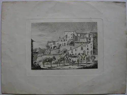 Raphael Wintter  (1784-1852) Lastesel italienisches Dorf  Orig Radierung 1831