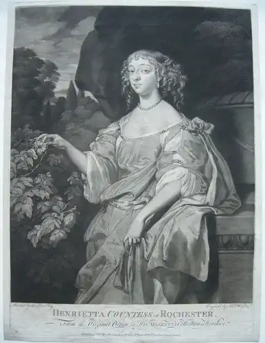 Henrietta Hyde Countess Rochester (1646-1687) Portrait Orig Mezzotinta 1779 Lely