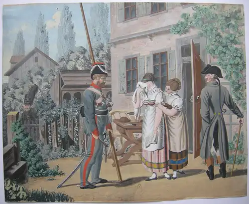 Anonymer Künstler Die traurige Nachricht Orig. Gouache um 1830