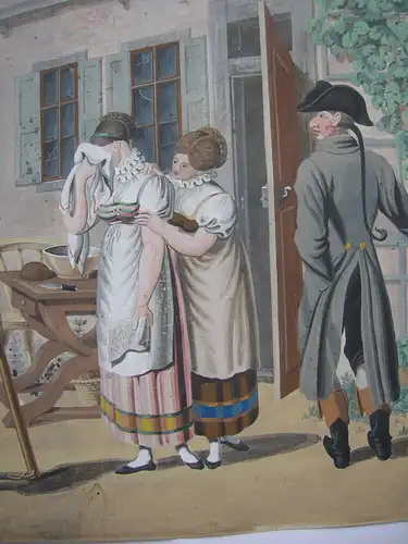 Anonymer Künstler Die traurige Nachricht Orig. Gouache um 1830