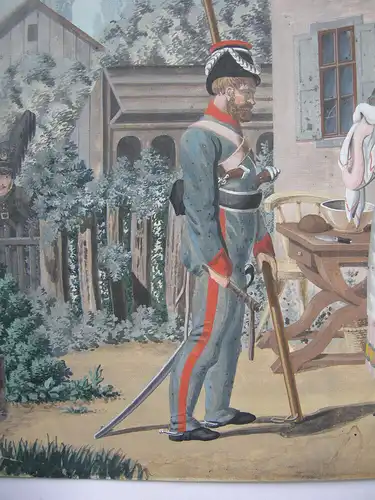 Anonymer Künstler Die traurige Nachricht Orig. Gouache um 1830