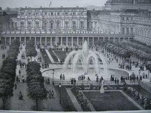 Paris Jardin du Palais Royal Orig Lithografie Benoist 1845 Vues de Paris