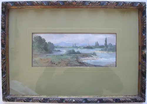 Otto A. Koch (1866-1920) Flusslandschaft Freiburg Orig Gouache 1894 signiert