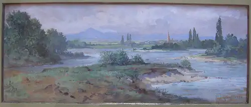 Otto A. Koch (1866-1920) Flusslandschaft Freiburg Orig Gouache 1894 signiert