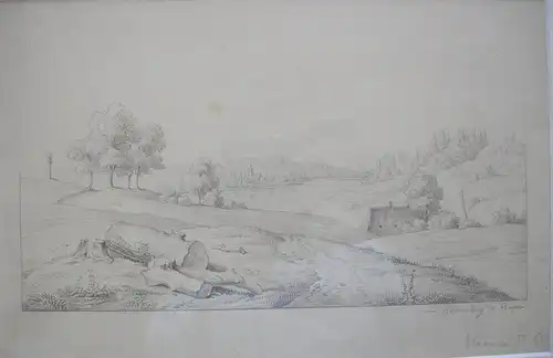 Bei Starnberg Starnberger See Orig. Bleistiftzeichnung gerahmt anonym um 1850