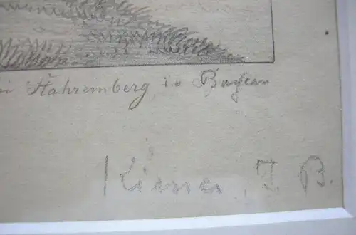 Bei Starnberg Starnberger See Orig. Bleistiftzeichnung gerahmt anonym um 1850