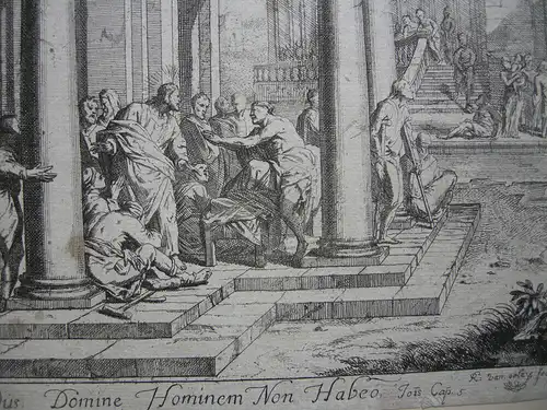 Jan van Orley (1665-1735) Heilung des Kranken Orig Kupferstich 1700