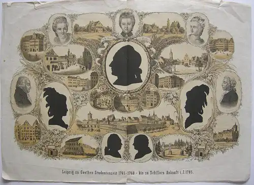 Leipzig zu Goethes Studienzeit Souvenirblatt Portrait-Vign Orig Lithografie 1830