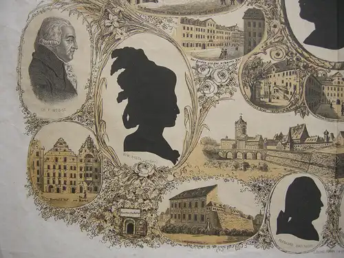 Leipzig zu Goethes Studienzeit Souvenirblatt Portrait-Vign Orig Lithografie 1830