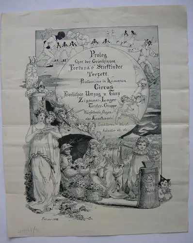 Anschlag Künstler-Kirmes Orig Zinkätzung 1890 Musik Zirkus Buden Jahrmarkt