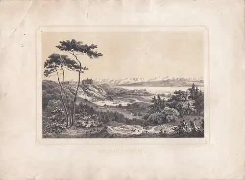 Heiligenberg Bodenseekreis Salem Bodensee getönte Orig Lithografie 1840