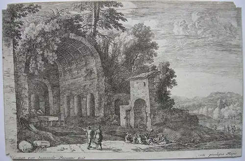 Herman van Swanevelt (c. 1603/04-c.1655) Grotte Nymphe Egeria Radierung  1650