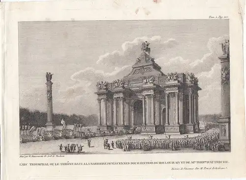 Arc Triomphal Vincennes Paris Louis XIV Maria Theresia Orig Kupferstich 1780