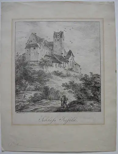 Dom Quaglio (1787-1837)  Toerring'sches Schloss Seefeld Orig Lithographie 1814