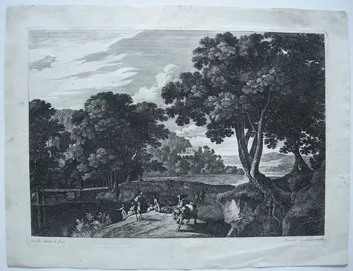 Gabriel Perelle (1603-1677) Arkadische Landschaft Orig Kupferstich 1660