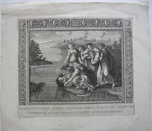Ambrogio Orio (1737-1825) Auffindung Moses Ornamentrahmen Orig Kupferstich 1800