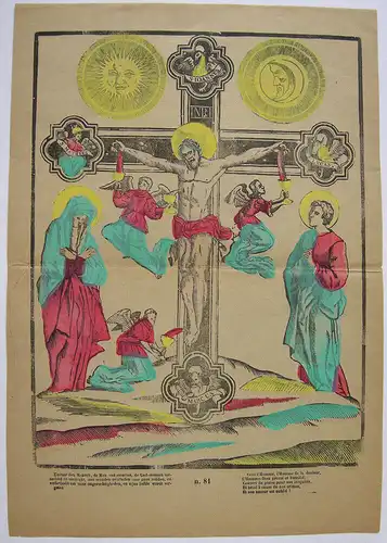 Christus am Kreuz Bilderbogen Volksprent Turnhout Nr. 81 Farbholzschnitt 1880