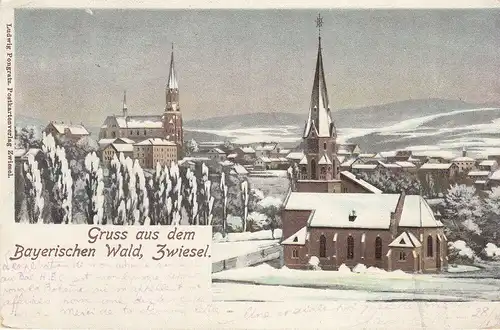 AK Zwiesel Bayerischer Wald Niederbayern Winterliche Ansicht gel 1901