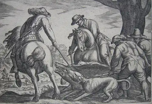 Antonio Tempesta (1555-1630) Wildschweinjagd Orig. Kupferstich um 1600