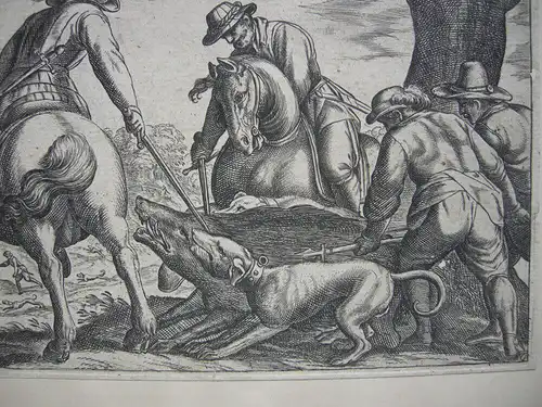 Antonio Tempesta (1555-1630) Wildschweinjagd Orig. Kupferstich um 1600