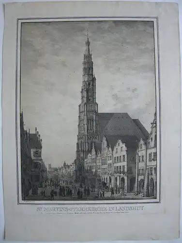 Domenico Quaglio (1787-1837)  Landshut St. Martin Kirche Orig Lithographie 1819