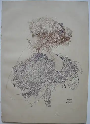 Walter West (1860-1933) Portrait junge Dame Orig Lithografie 1896