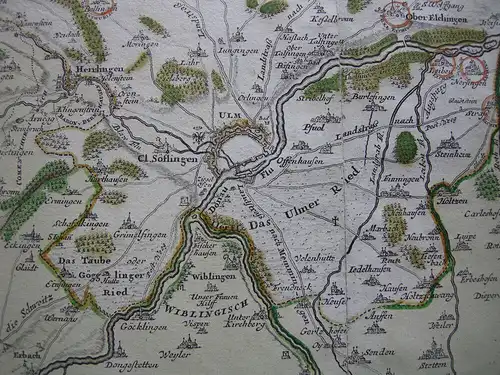 Ulm Wain Baden Württemberg altkolor Orig. Kupferstich Homann 1720