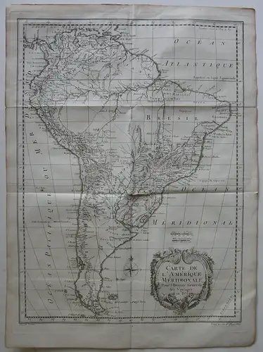 America de Sur Meridionale Südamerika Orig Kupferstichkarte R. Bonne 1780