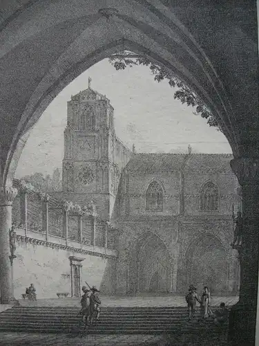 Dominicus Quaglio (1787-1837) Gothischer Klosterhof Inkunabel Lithographie 1808