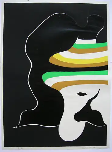 Andreas Bindl (1928-2010)  Gesicht mit Farben Serigrafie 1968 signiert Popart