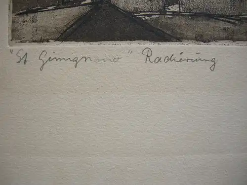 Brigitte Heyduck (1936) St. Gimignano Orig Radierung signiert 1958