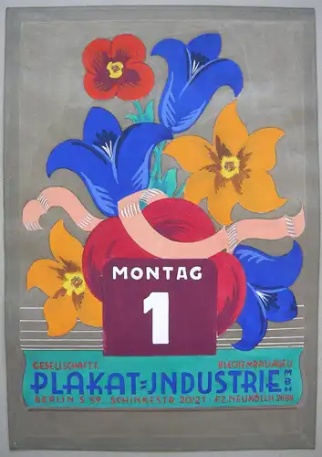 Hans Wehnert Graphiker Leipzig Kalenderblatt Gouache Orig Entwurf 1930