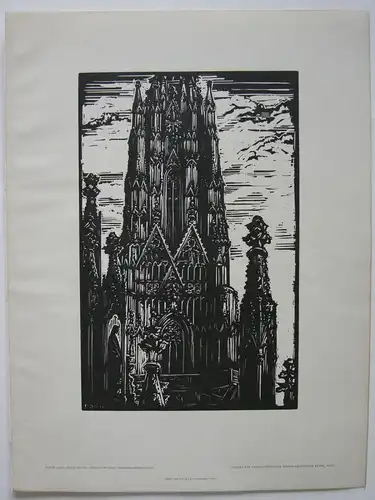 Erwin Lang (1886-1962) Turm St. Stephan Wien Orig. Holzschnitt 1932