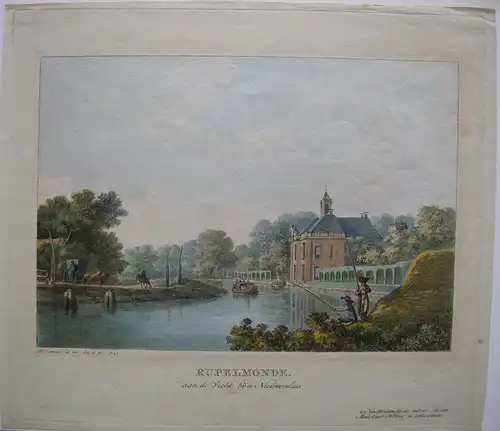 Hermanus Numan (1744-1820) Rupelmonde Belgien Schleuse Orig Aquatinta 1793