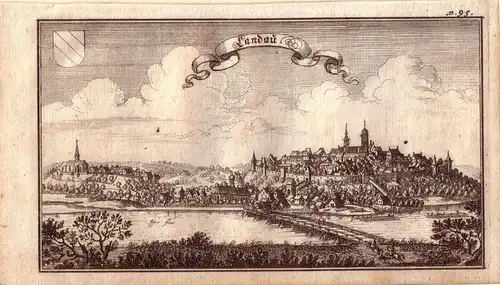 Landau an der Isar Bayern Niederbayern Orig. Kupferstich Merian 1680