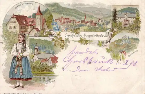 AK Gruss vom Pegnitzthale Eschenbach Franken Litho gel 1898 Bayern