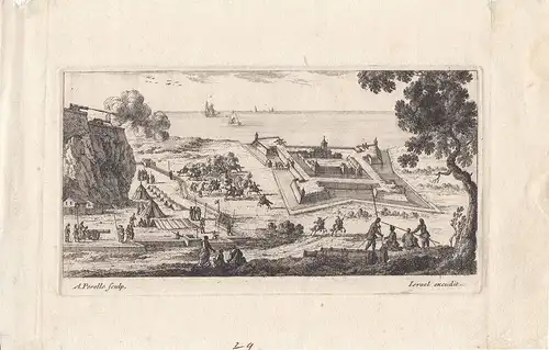 Gabriel Perelle (1603-1677) Belagerung Festung am Meer Orig Kupferstich 1660